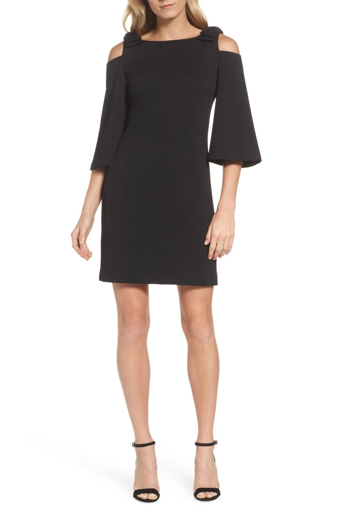 Trina Turk Aria Bow-Shoulder Crepe Sheath Dress, Black