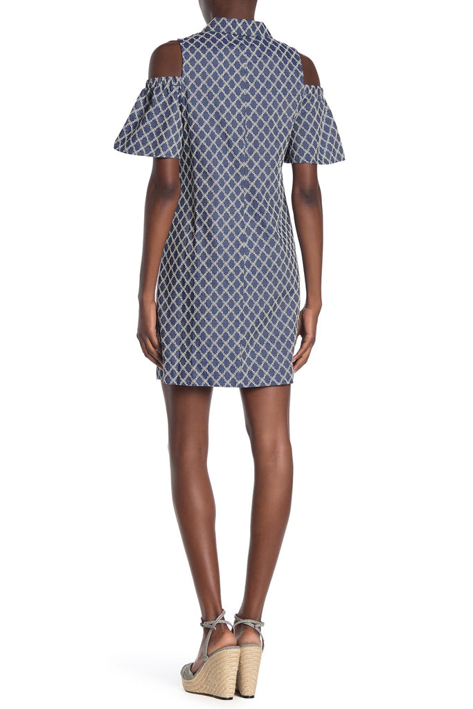 Trina Turk Cali Cold-Shoulder Embroidered Shirt Dress, Chambray