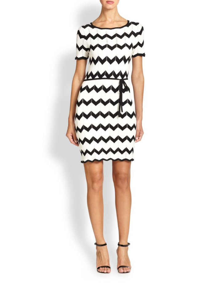 Trina Turk Carlotta Chevron-Knit Sweater Dress, Black/White