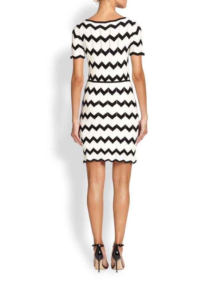 Trina Turk Carlotta Chevron-Knit Sweater Dress, Black/White