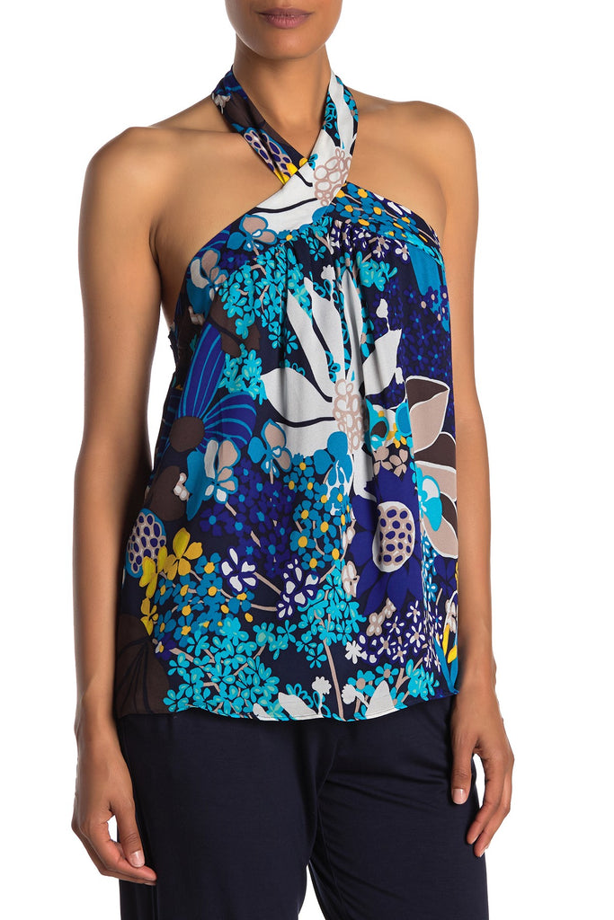 Trina Turk Ciudad Printed Sleeveless Halter Top, Brilliant Blue