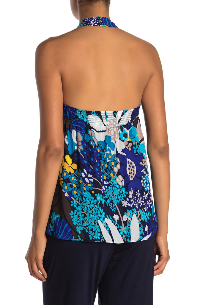 Trina Turk Ciudad Printed Sleeveless Halter Top, Brilliant Blue