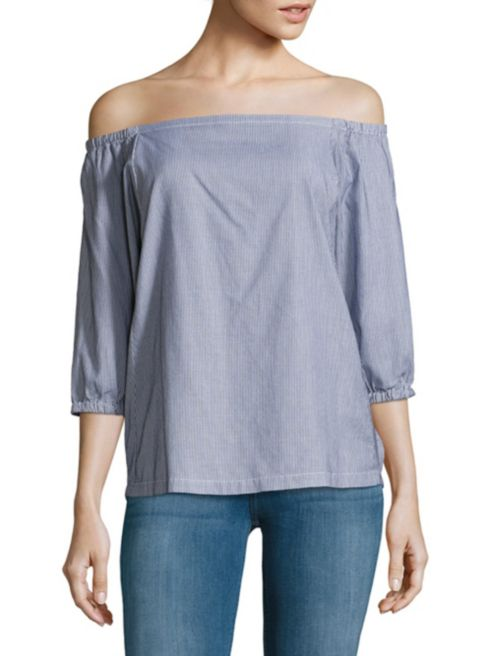 Trina Turk Darius Off-The-Shoulder Printed Cotton Top, Indigo