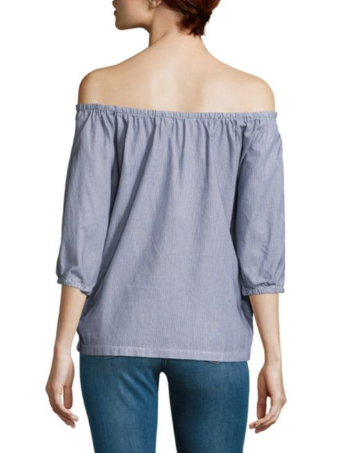 Trina Turk Darius Off-The-Shoulder Printed Cotton Top, Indigo