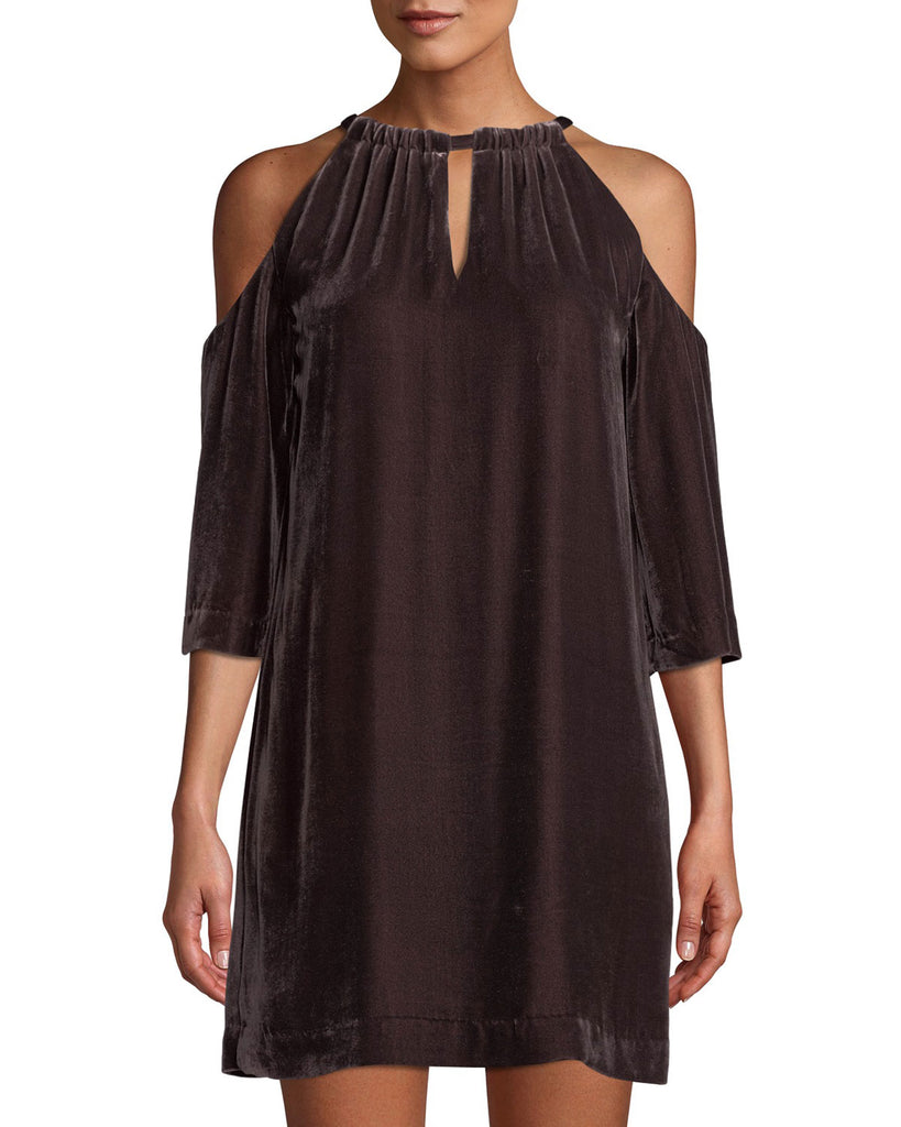 Trina Turk Eden Velvet Cold-Shoulder Shift Dress, Brandywine