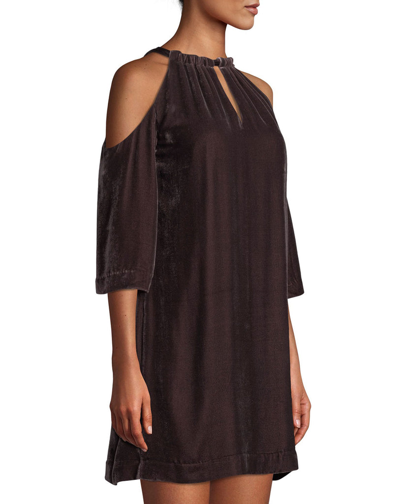 Trina Turk Eden Velvet Cold-Shoulder Shift Dress, Brandywine
