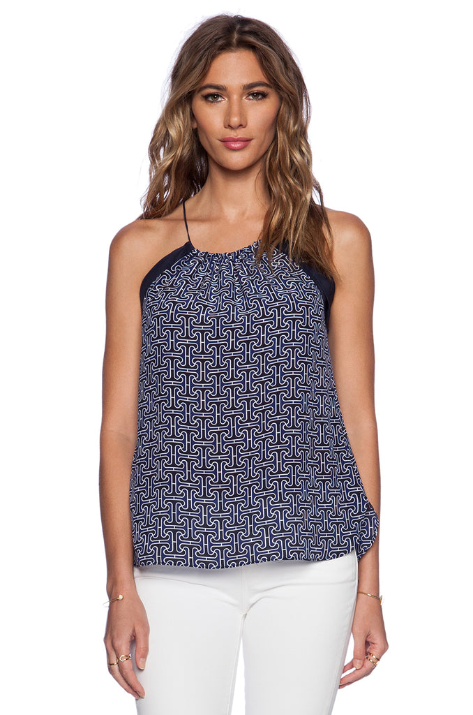 Trina Turk 'Eriko' Logo Print Silk Sleeveless Top, Indigo