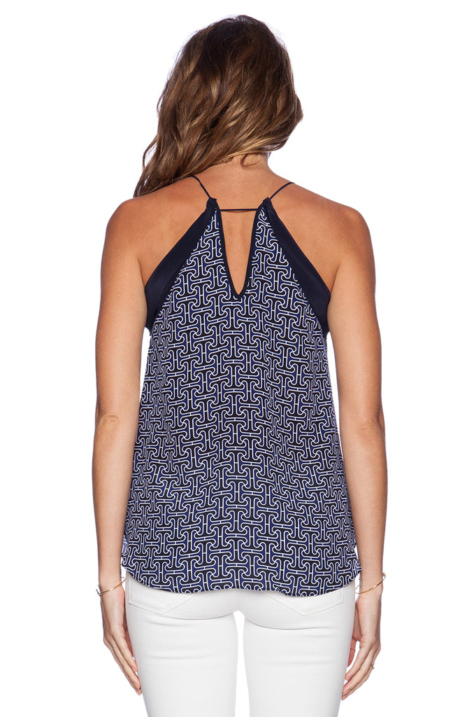 Trina Turk 'Eriko' Logo Print Silk Sleeveless Top, Indigo