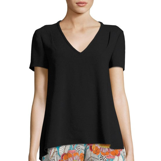 Trina Turk Floramaria S/S Cut-Out Shoulder Crepe Top, Black
