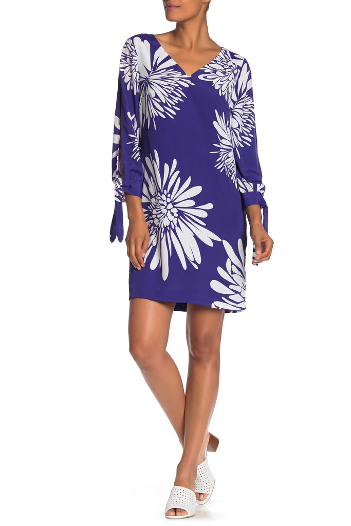 Trina Turk Fondness Floral Split Sleeve Dress, Midnight Blue
