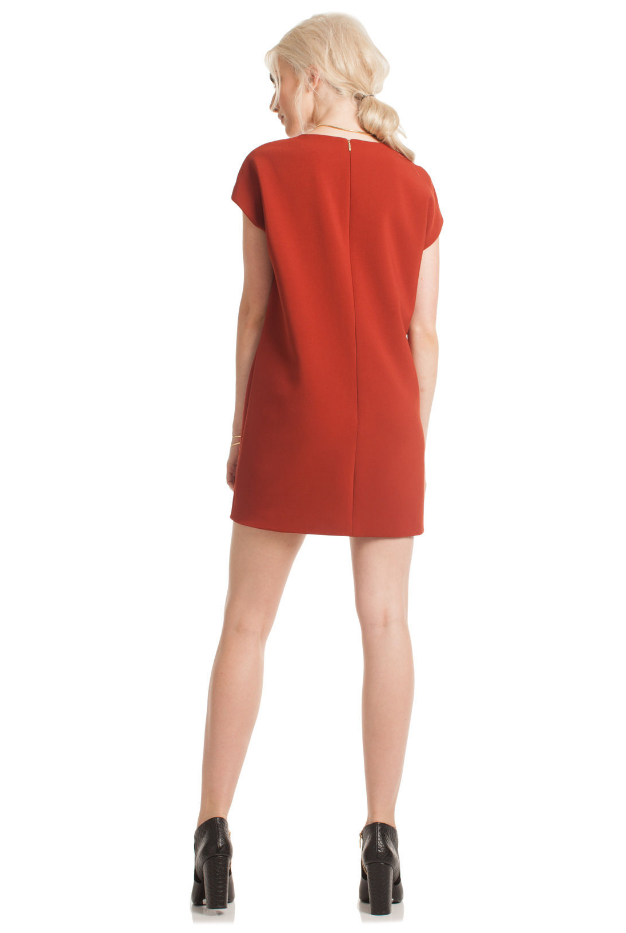 Trina Turk Jenisa Cap-Sleeve Crepe Shift Dress, Burnt Orange