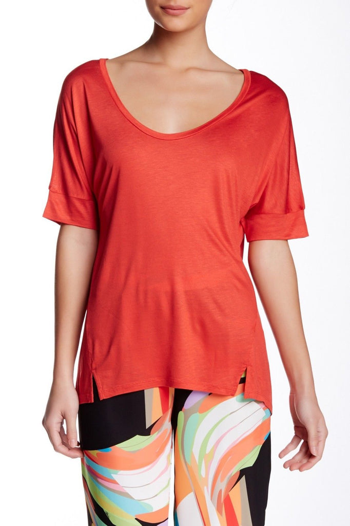 Trina Turk Jessnia Viscose Scoop-Neck Tee, Cherry (Red-Orange)