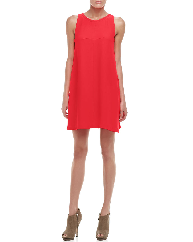 Trina Turk Lysett Crepe Sleeveless Trapeze Dress, Neon Coral