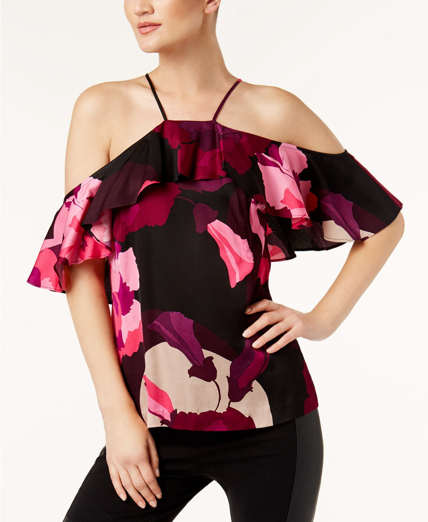 Trina Turk Olan Cold-Shoulder Floral-Print Halter Top, Multi