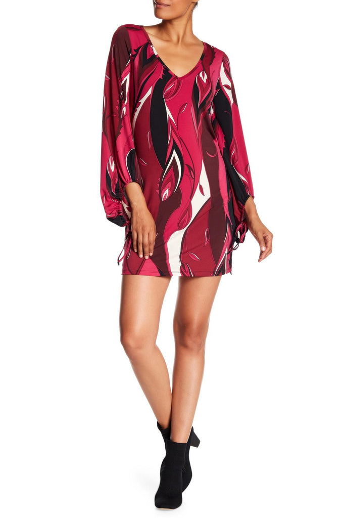Trina Turk Peachy Bishop Sleeve V-Neck Dress, Multi