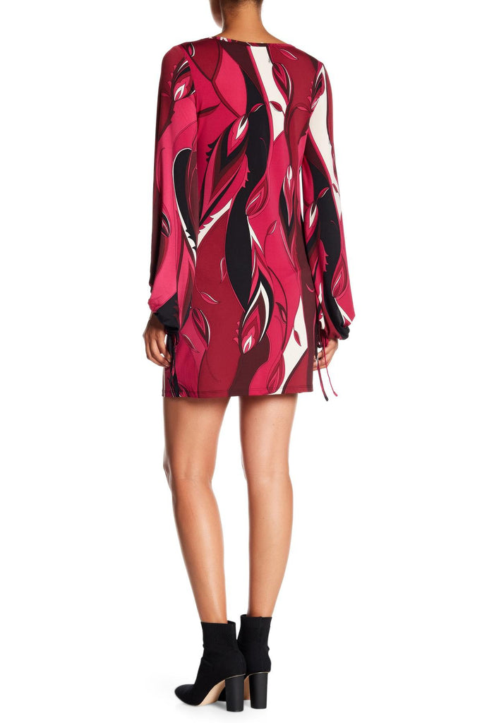 Trina Turk Peachy Bishop Sleeve V-Neck Dress, Multi