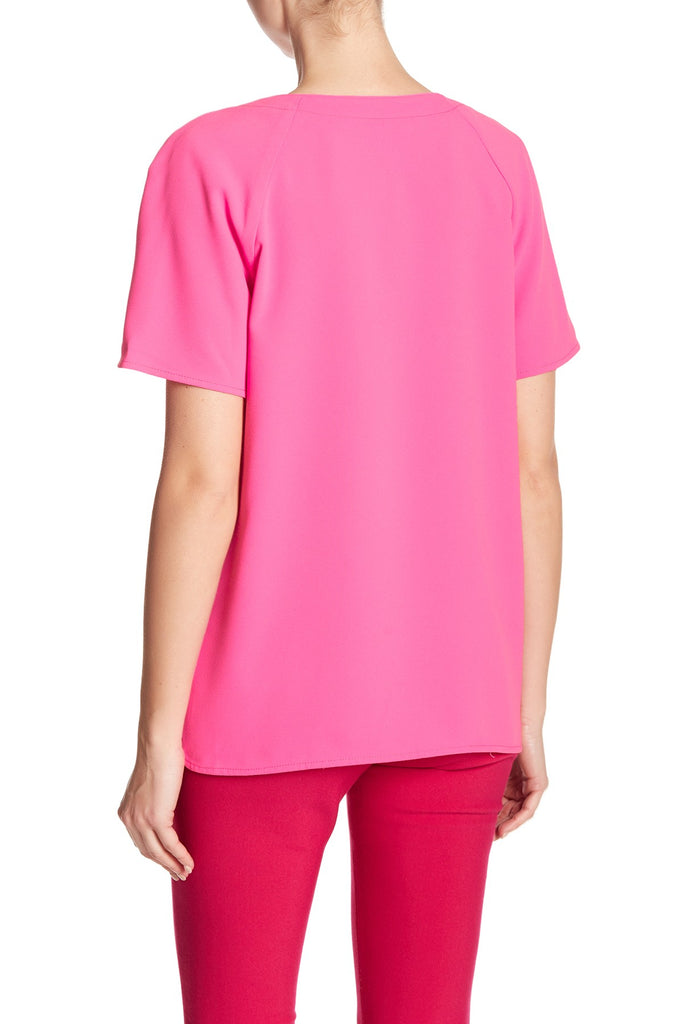 Trina Turk Pearle Split-Neck Short Sleeve Top, Gemini Pink