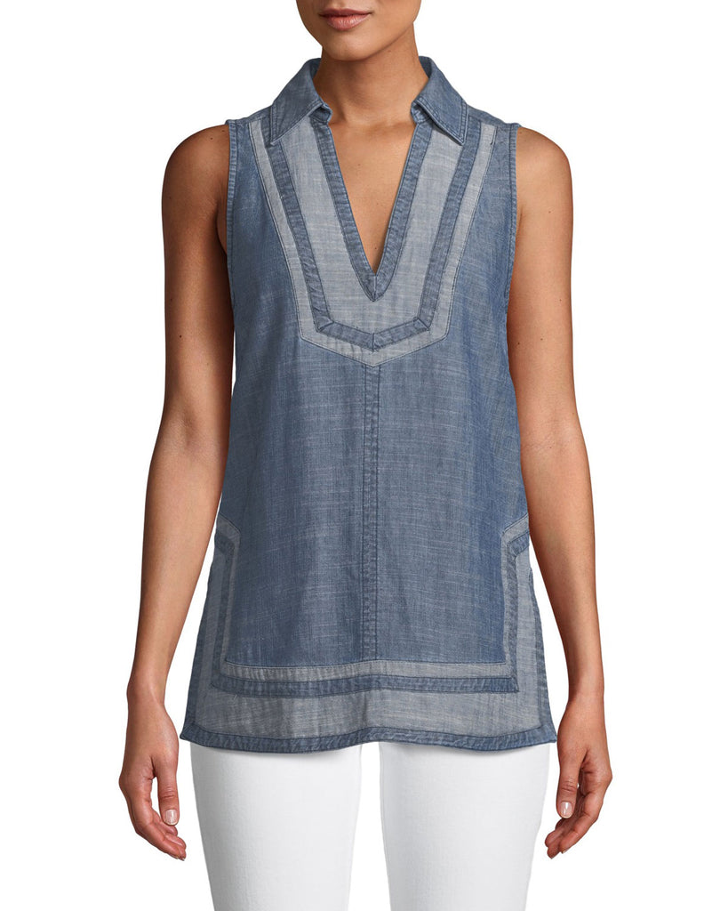 Trina Turk Pleasanton Sleeveless Chambray Tunic Top, Indigo