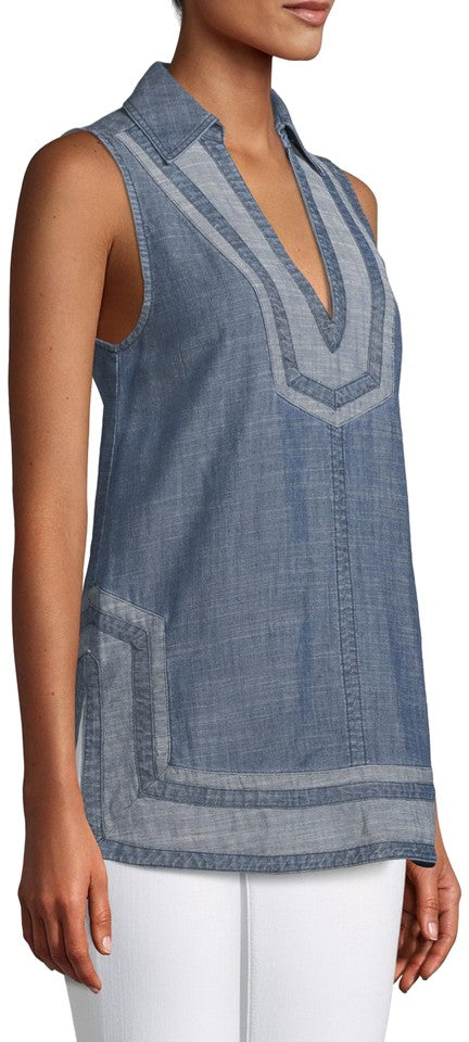 Trina Turk Pleasanton Sleeveless Chambray Tunic Top, Indigo