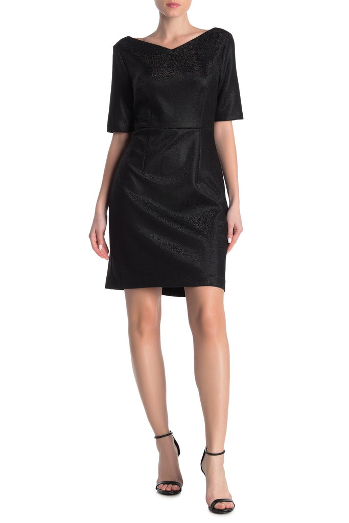 Trina Turk Tiki Sparkle V-Neck Sheath Dress, Black