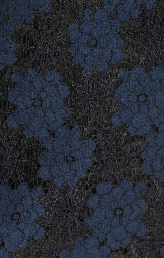 Trina Turk 2-Tone Floral Lace Bell Sleeve Dress, Black/Blue