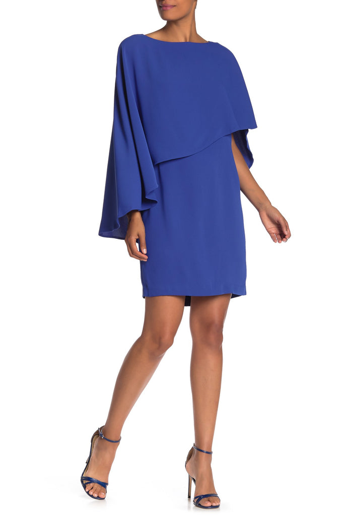 Trina Turk Adore Popover Cape Overlay Dress, Night Swimming Blue