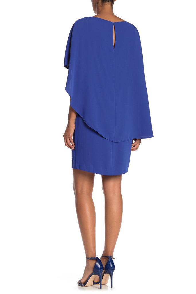 Trina Turk Adore Popover Cape Overlay Dress, Night Swimming Blue