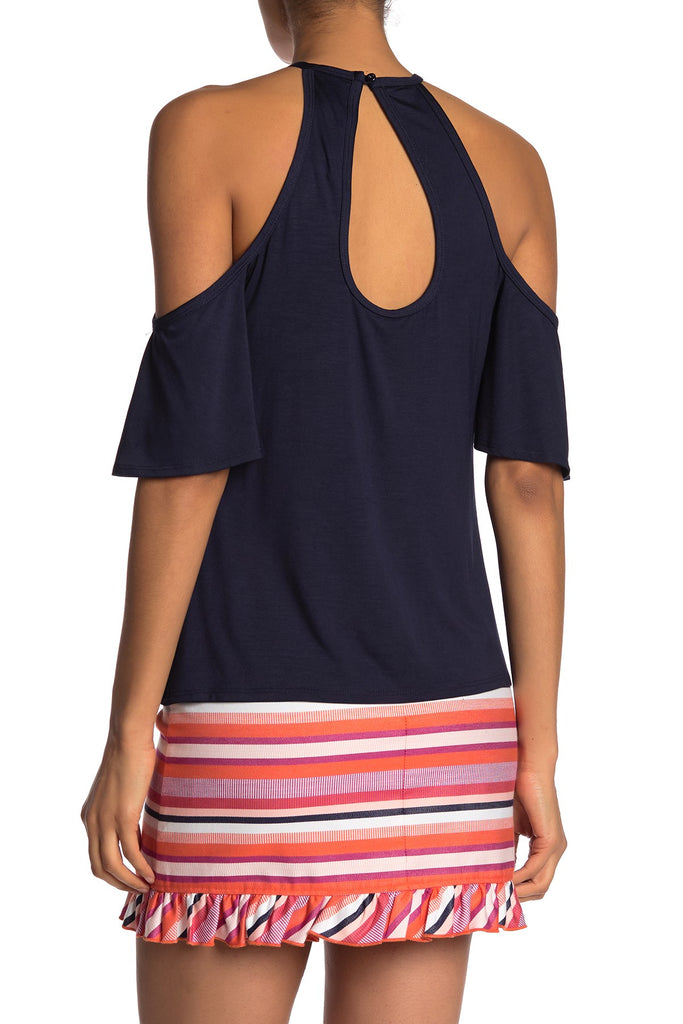 Trina Turk Alhambra Cold-Shoulder Halter Top, Indigo