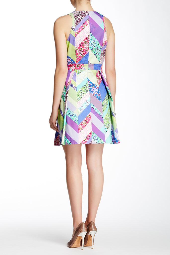 Trina Turk Amarie Chevron Floral Sleeveless Dress, Multicolor