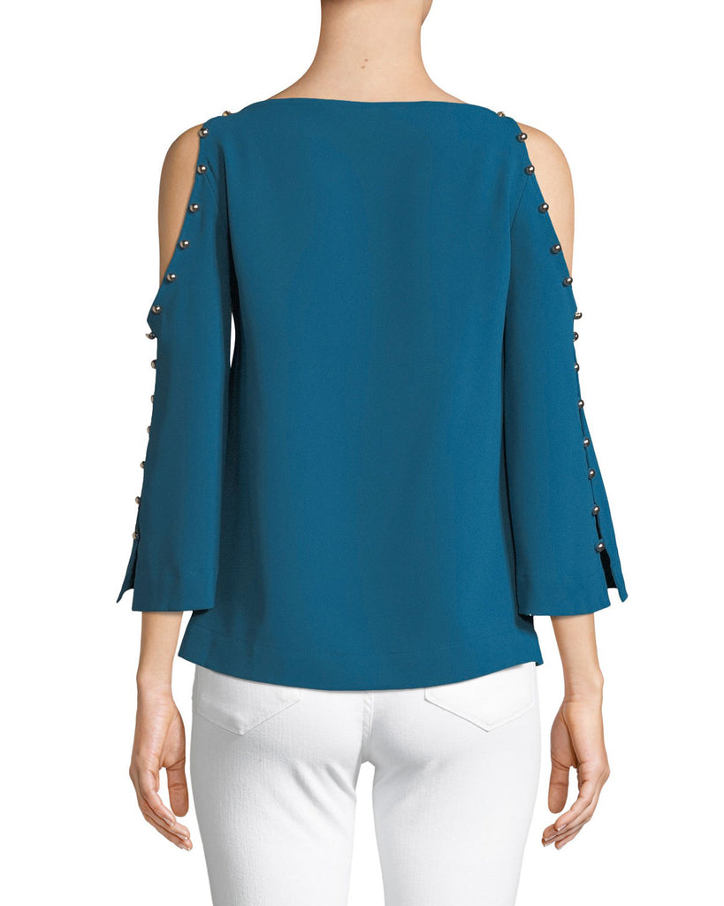 Trina Turk Amor Button Cold-Shoulder Top, Truest Teal