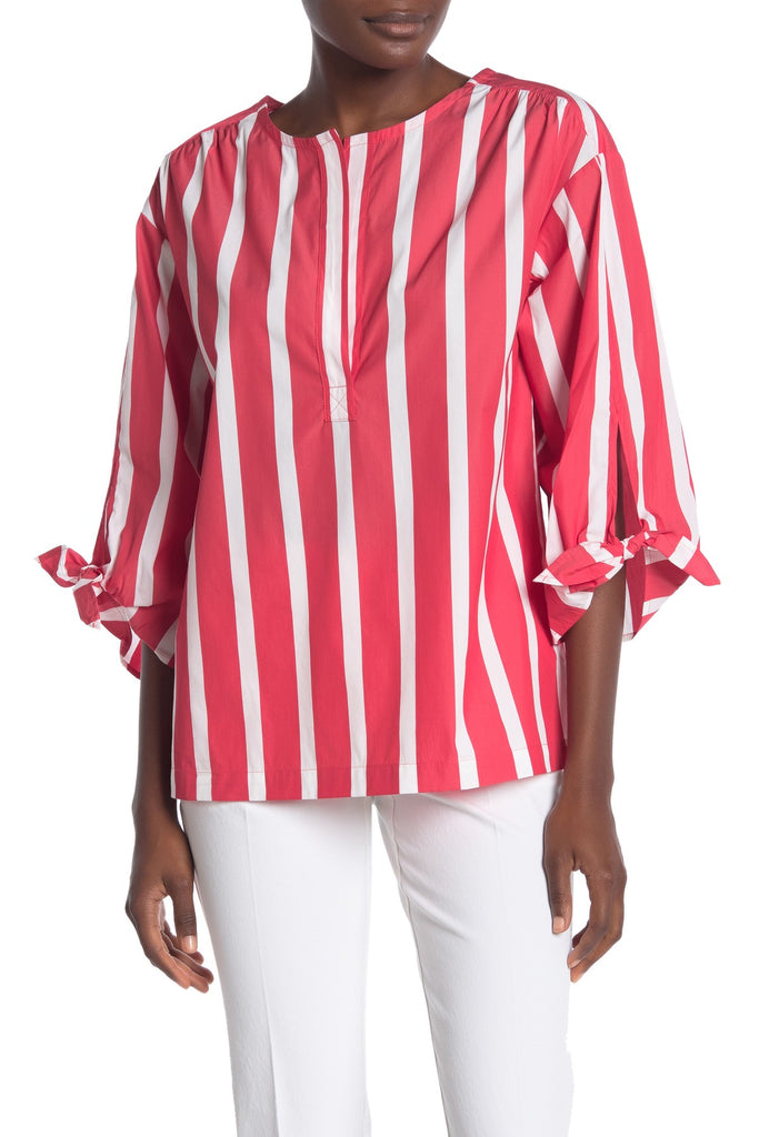 Trina Turk 'Bees Knees' Striped Tie-Sleeve Top, Pepper/White