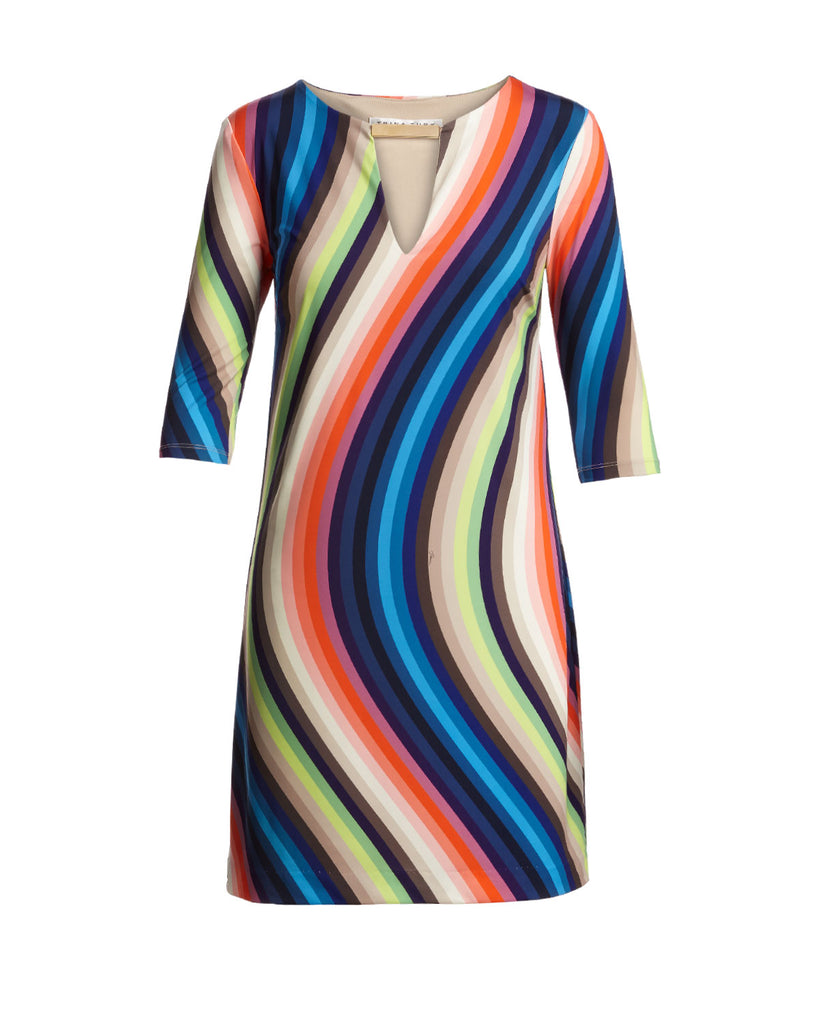 Trina Turk Bolero Wave-Stripe Jersey Shift Dress, Multi