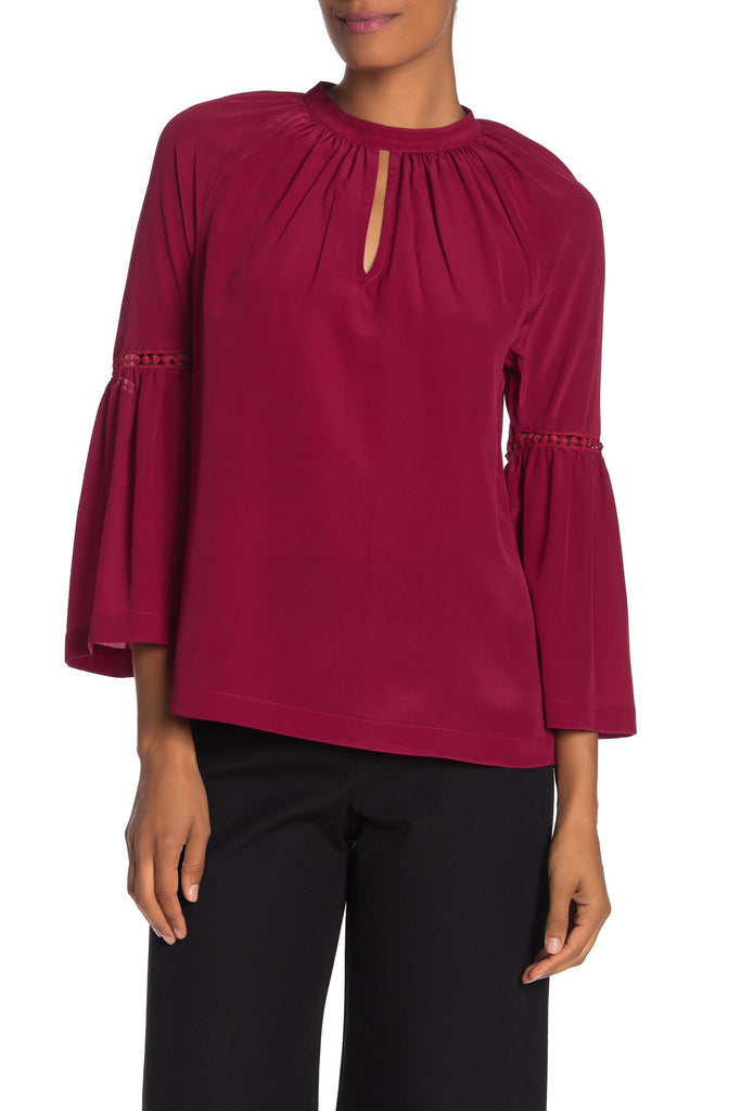 Trina Turk Brinley Bell Sleeve Silk Top, Red Garnet