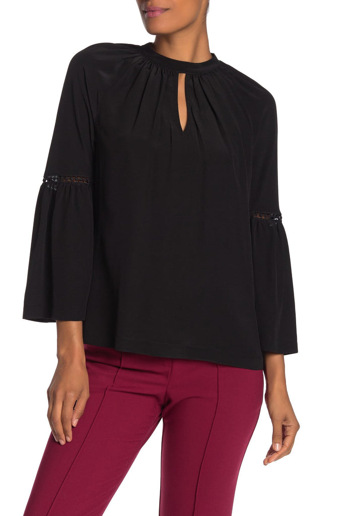 Trina Turk Brinley Bell Sleeve Silk Top, Black
