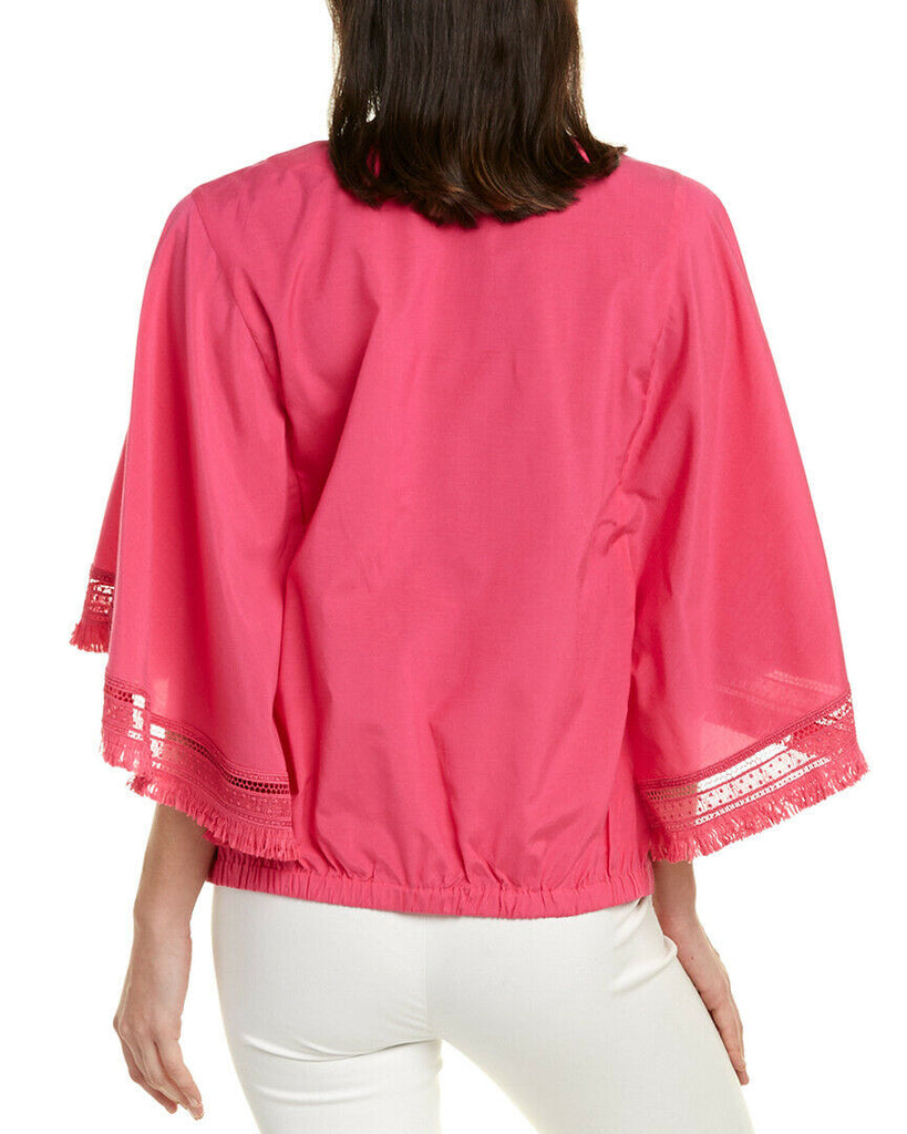 Trina Turk Carry On Fringe-Trim Silk-Blend Top, Raspberry Sorbet