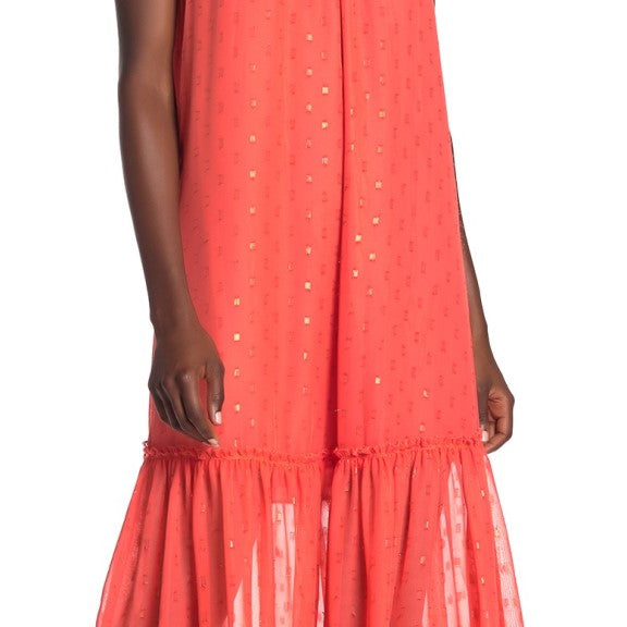 Trina Turk Cloverdale Sheer-Hem Maxi Dress, Orange Crush