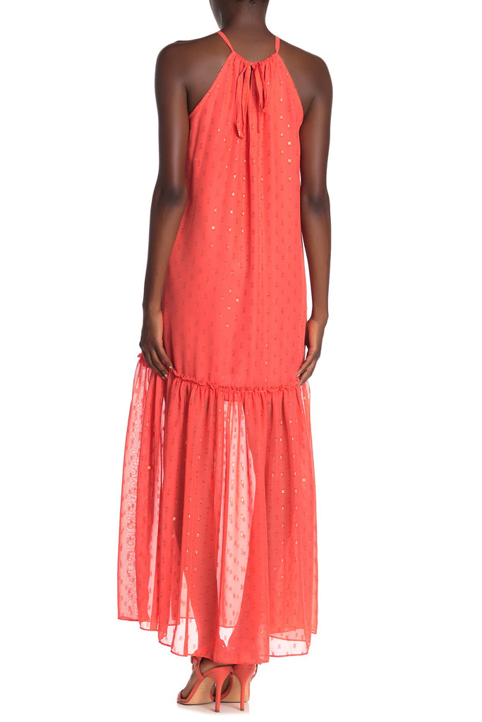 Trina Turk Cloverdale Sheer-Hem Maxi Dress, Orange Crush
