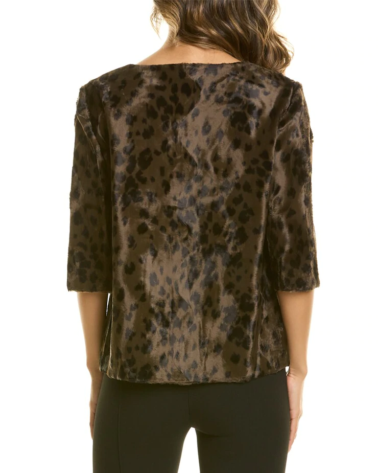 Trina Turk 'Coquette' Faux Fur Animal-Print Top, Dark Brown