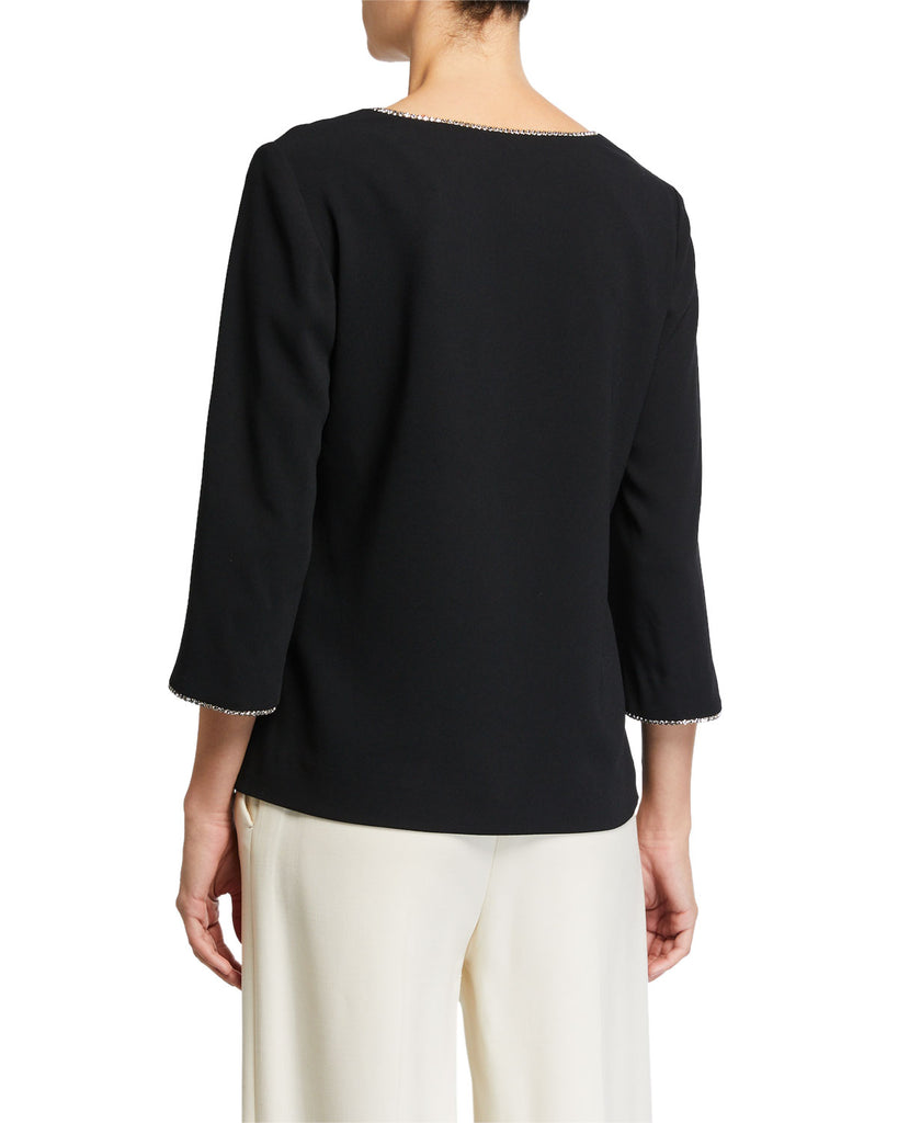 Trina Turk 'Frey' Rhinestone-Trim Split-Sleeve Crepe Top, Black