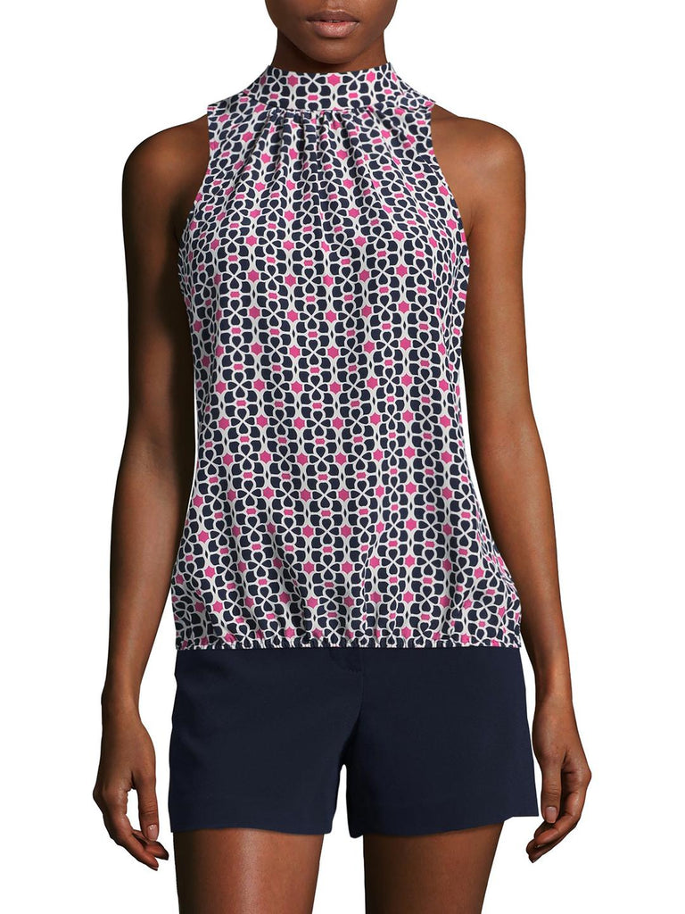 Trina Turk Hani Sleeveless Mock Neck Printed Silk Top, Multi