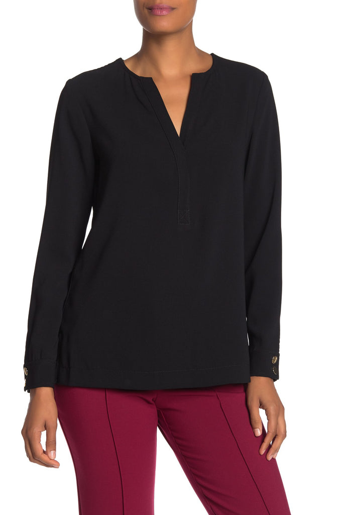 Trina Turk Hermosillo V-Neck Long Sleeve Top, Black