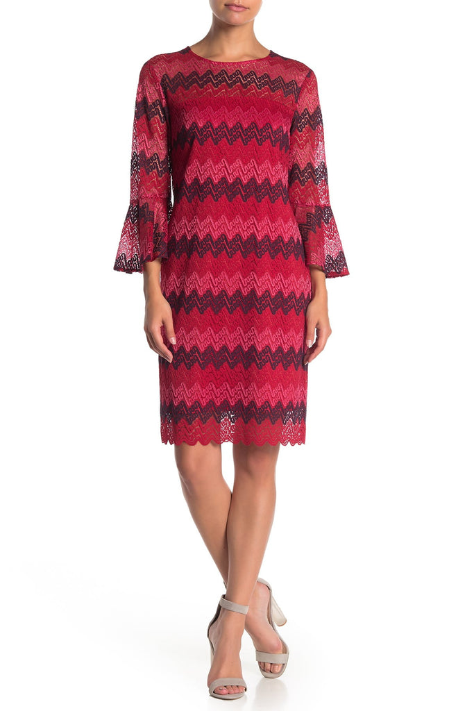 Trina Turk Lovey Knit Bell Sleeve Sheath Dress, Lipstick