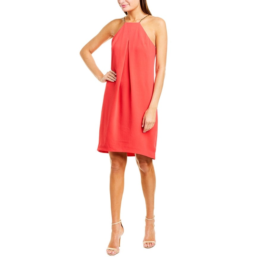 Trina Turk Lucky Chain-Strap Sleeveless Halter Dress, Hot Coral
