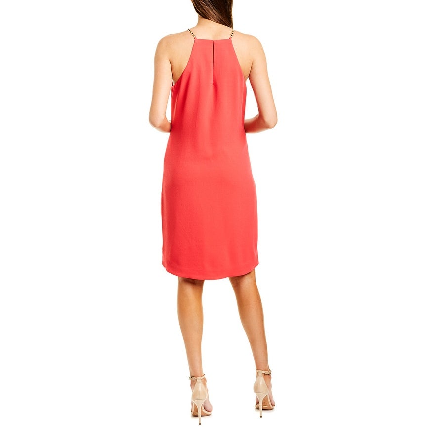 Trina Turk Lucky Chain-Strap Sleeveless Halter Dress, Hot Coral