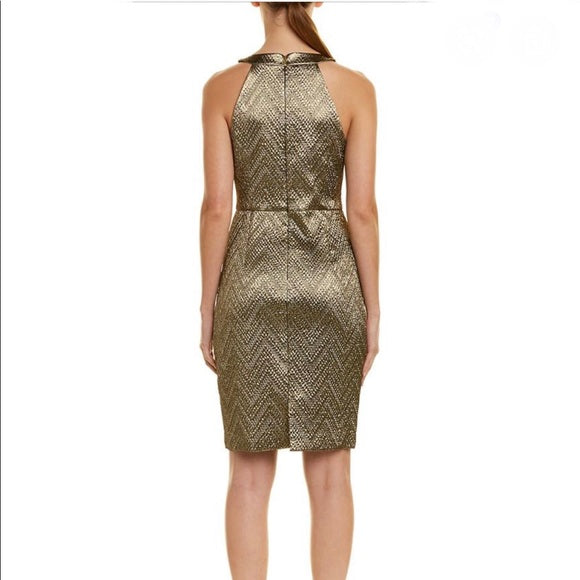 Trina Turk Mackie Jacquard Sleeveless Sheath Dress, Metallic Gold