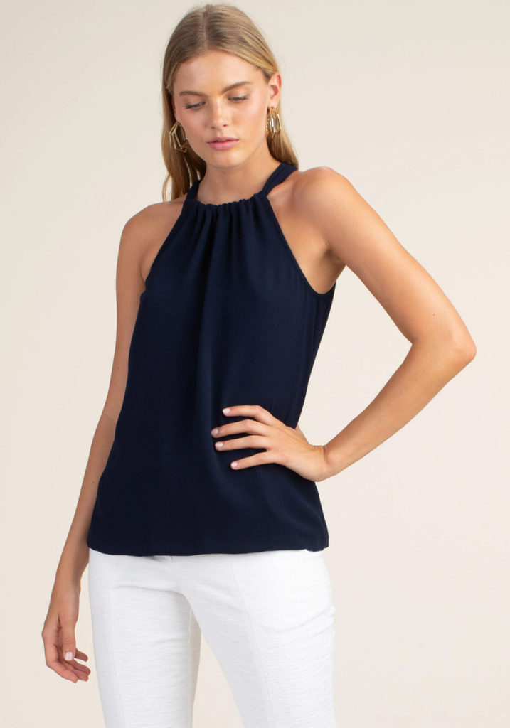 Trina Turk 'Rancho' Sleeveless Crepe Tie-Neck Top, Indigo