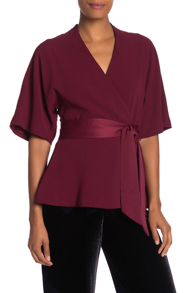 Trina Turk Unidos Surplice Tie-Waist Top, Pinot Noir