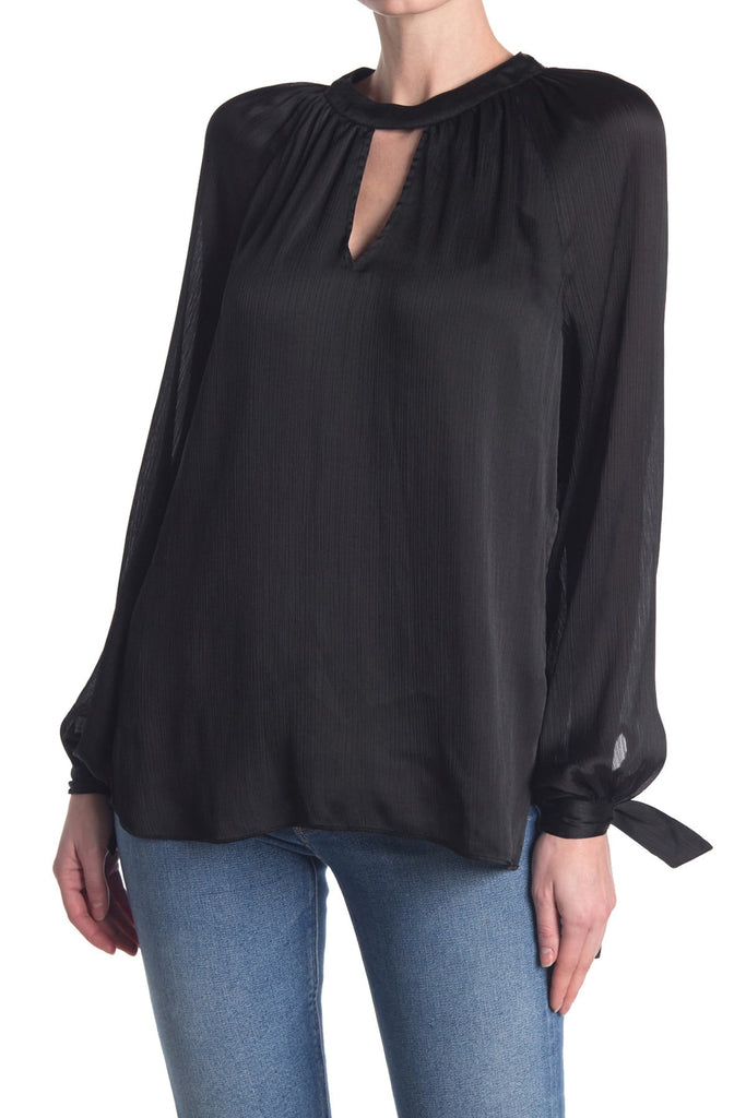 Trina Turk 'Water Lily' Tie-Sleeve Textured Top, Black