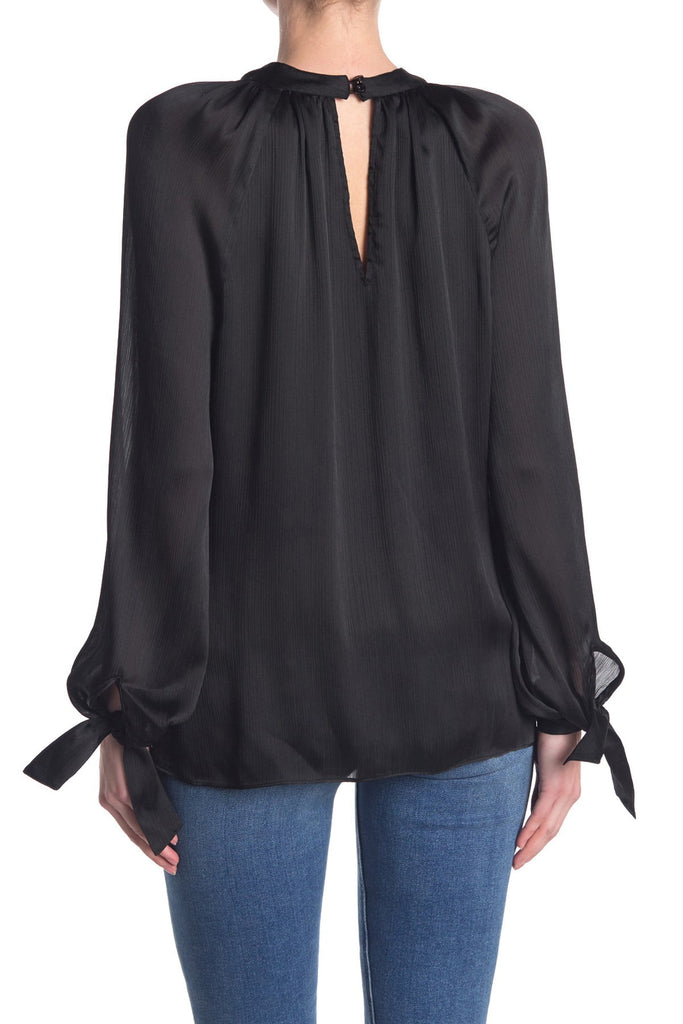 Trina Turk 'Water Lily' Tie-Sleeve Textured Top, Black