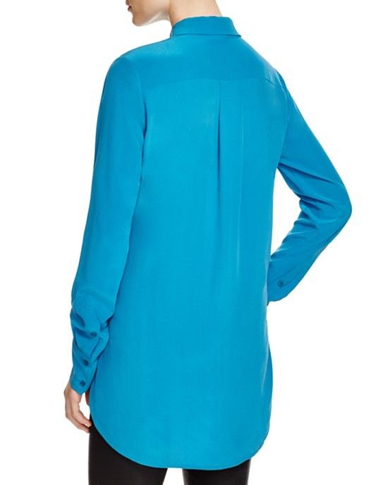 Vince Cowl Neck High-Low Silk Blouse, Bay Blue